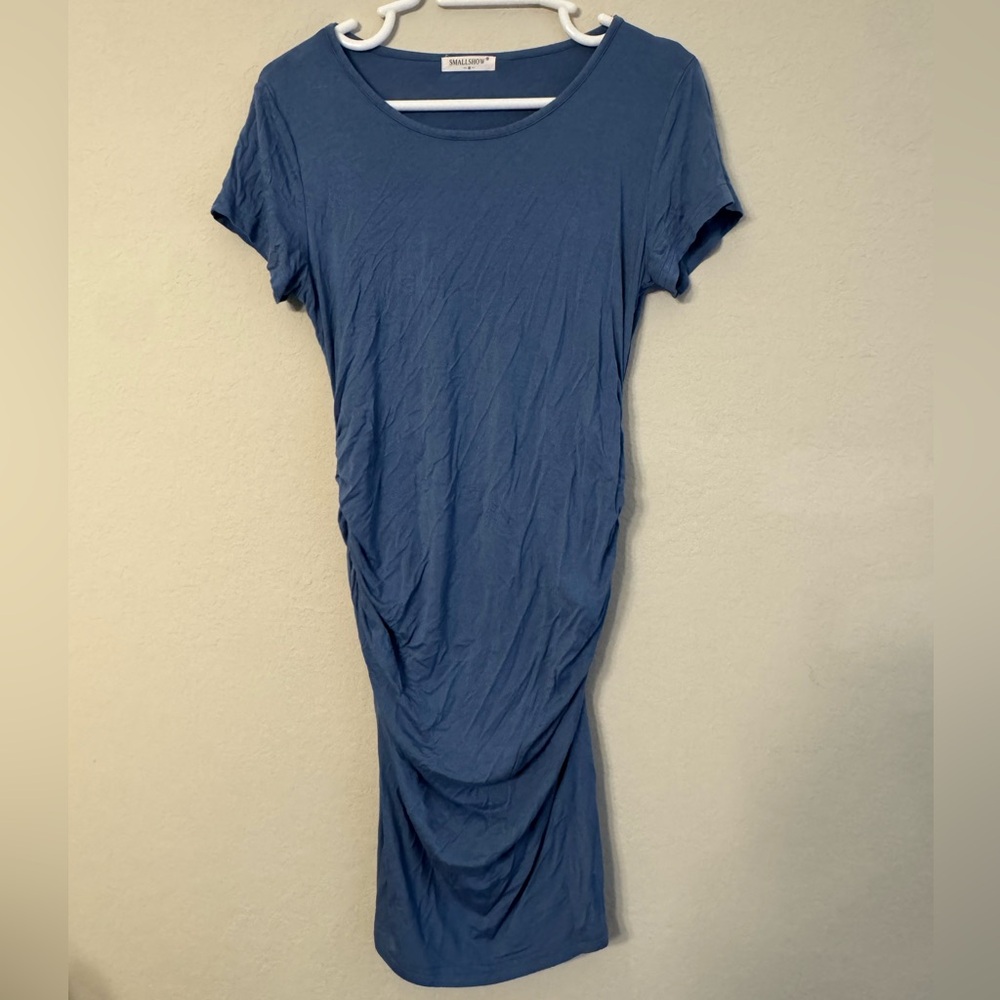 Maternity Blue Fitted Short Sleeve Dress